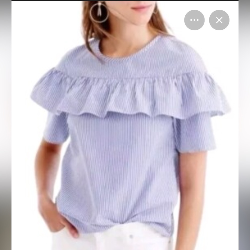 J. Crew Ruffle Stripe Short Sleeve Blouse